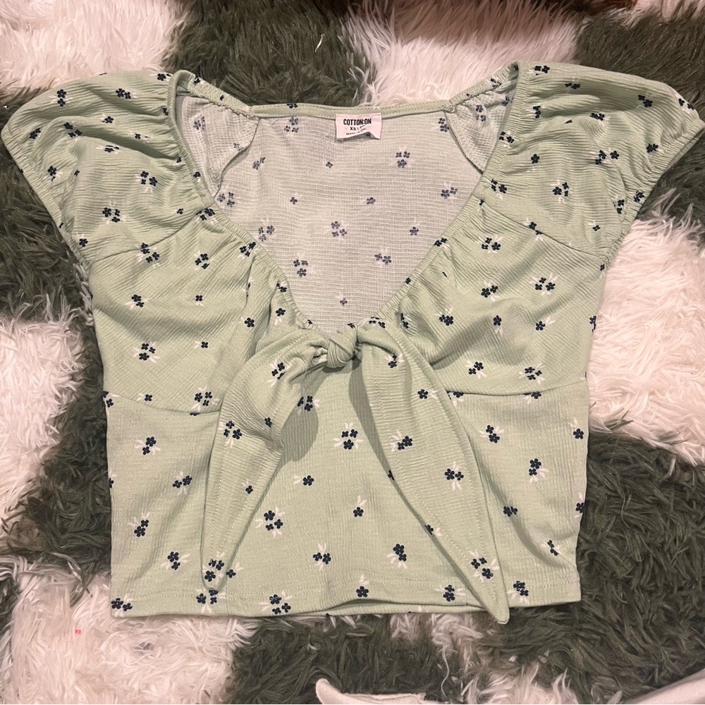 Cotton On Light Green Floral Crop Top